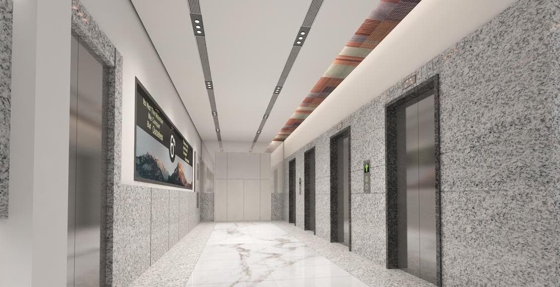 Lift corridor — architectural render, Netsmartz Towers, Mohali