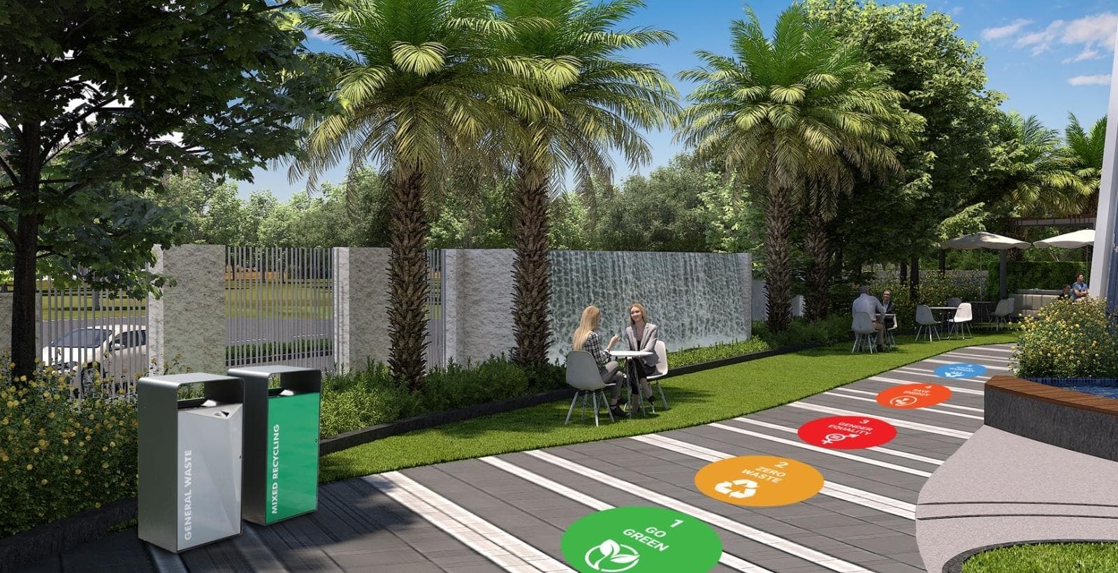 Landscaped plaza — architectural render, Netsmartz Towers, Mohali