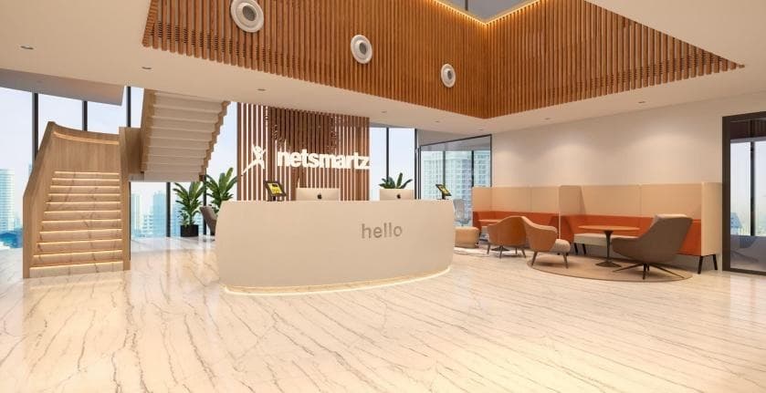 Proposed reception — architectural render, Netsmartz Towers, Mohali