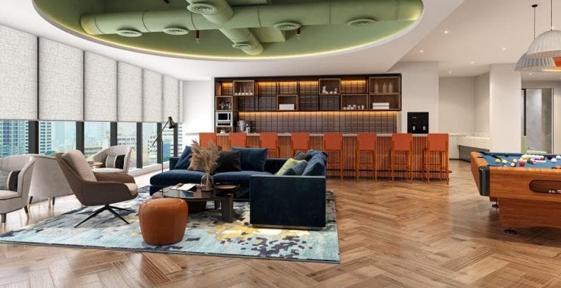 Proposed breakout lounge — architectural render, Netsmartz Towers, Mohali