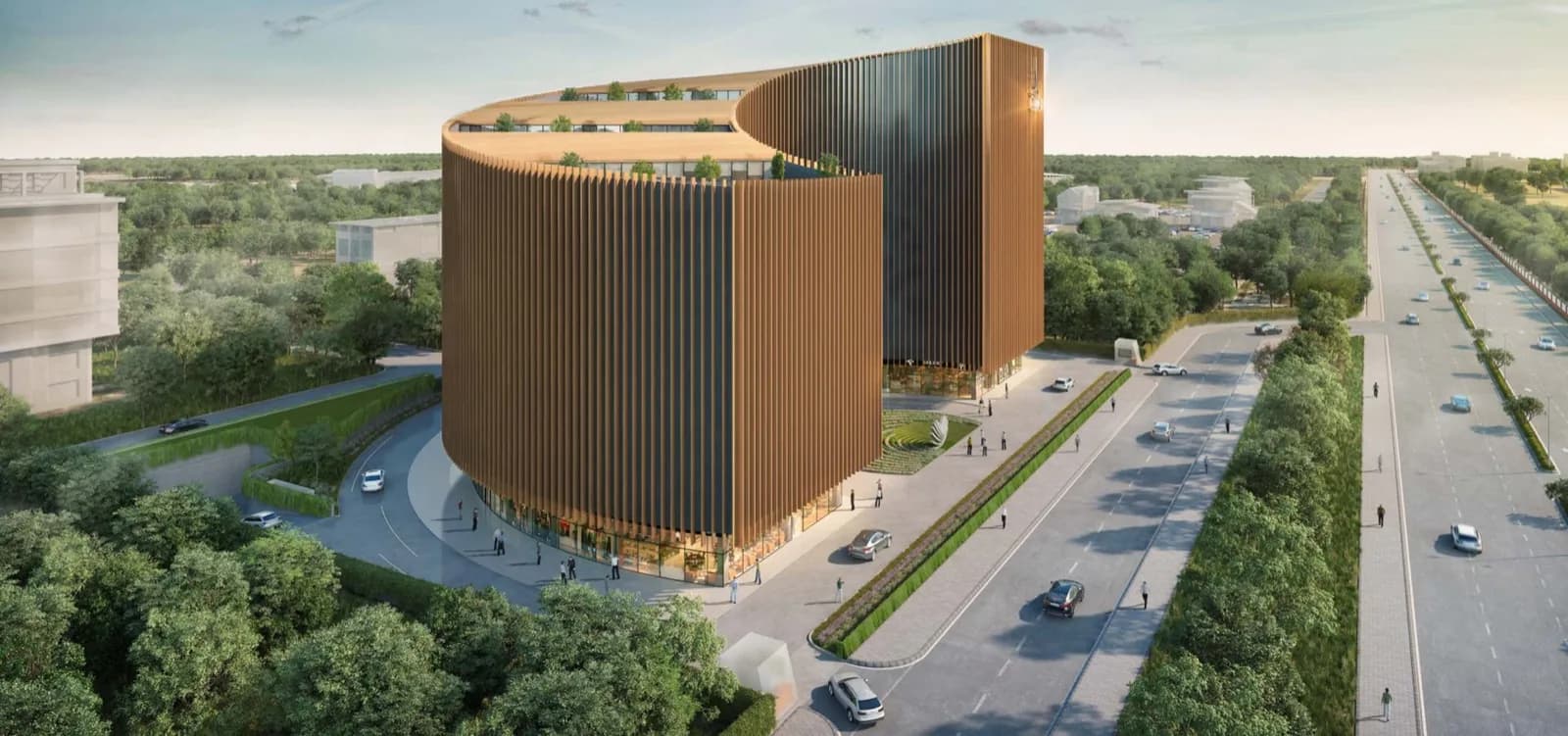 Aerial view of Jubilee Clio, Sector 75 Mohali, from Airport Road — architect's render
