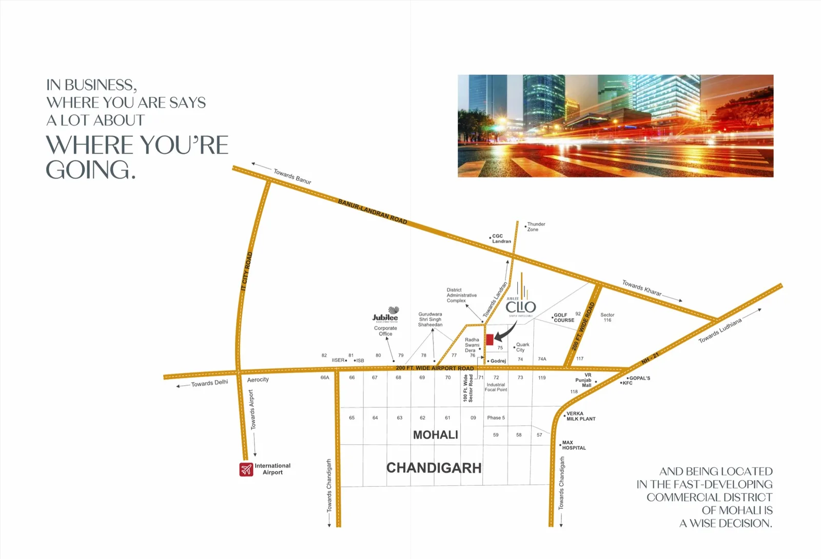 Location map showing Jubilee Clio in Sector 75, Mohali, off Airport Road