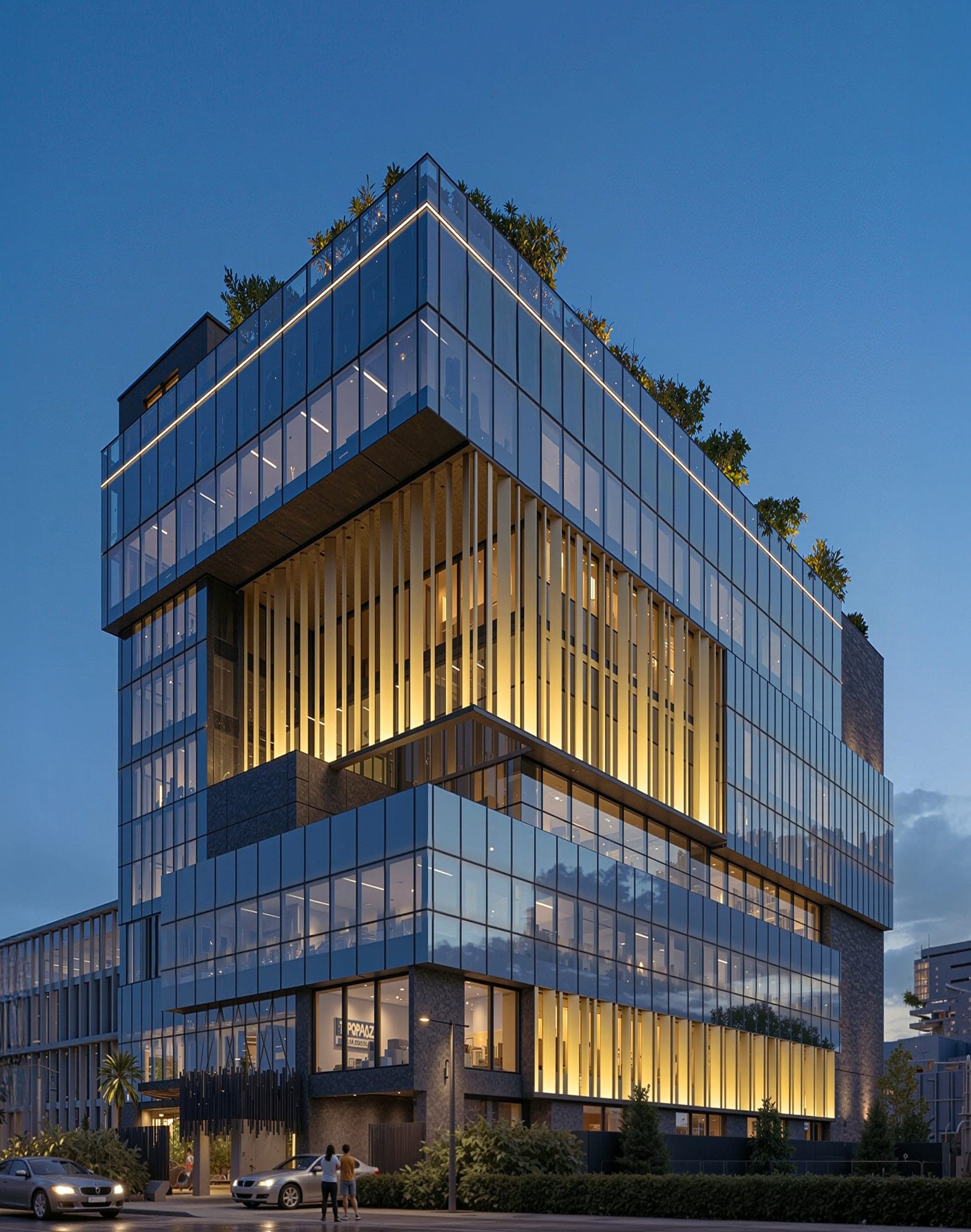 NOVA-245, Sector 75 Mohali — right side elevation at dusk, architectural render