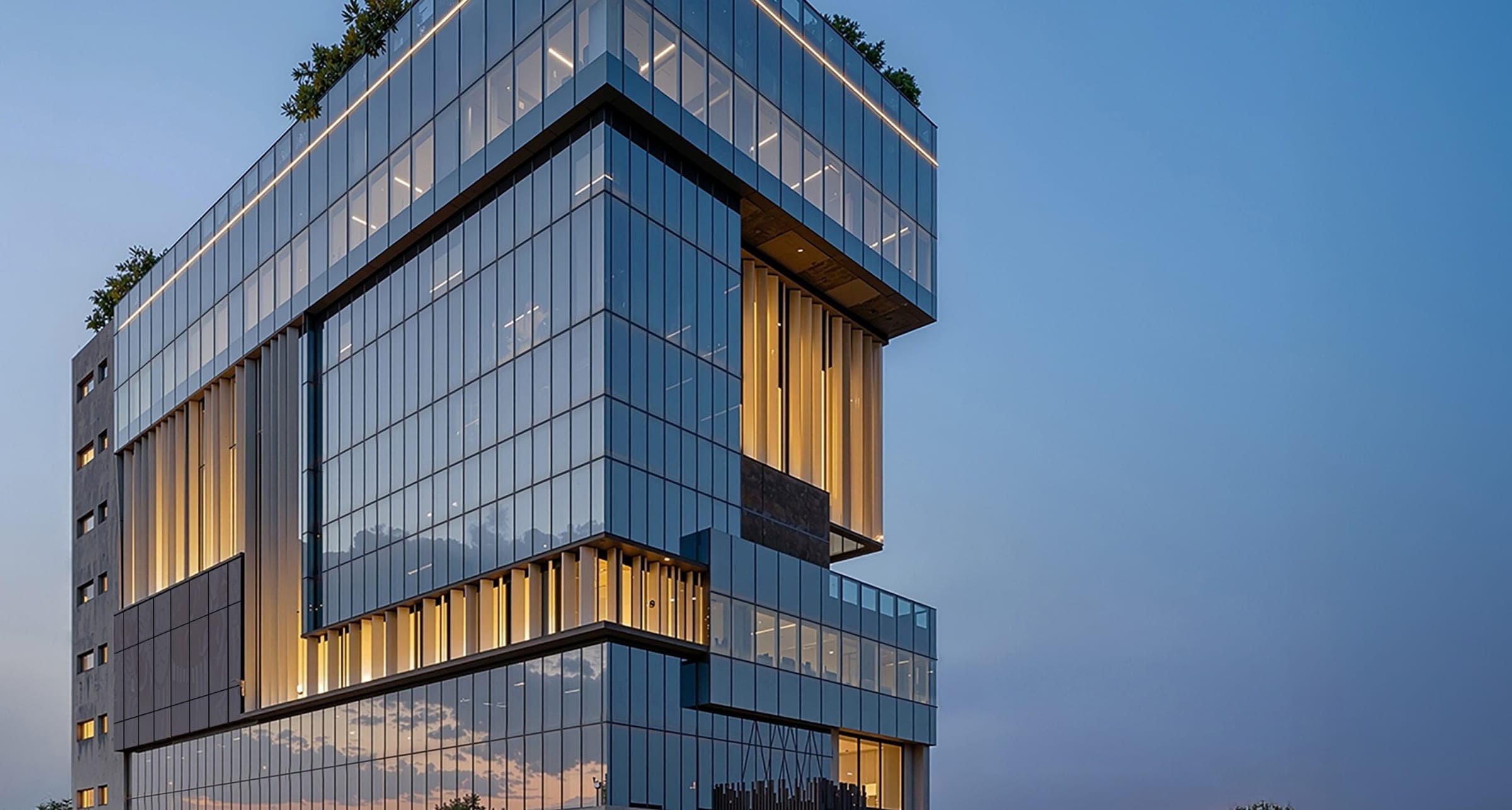 NOVA-245, Sector 75 Mohali — corner view of the glass facade, architectural render